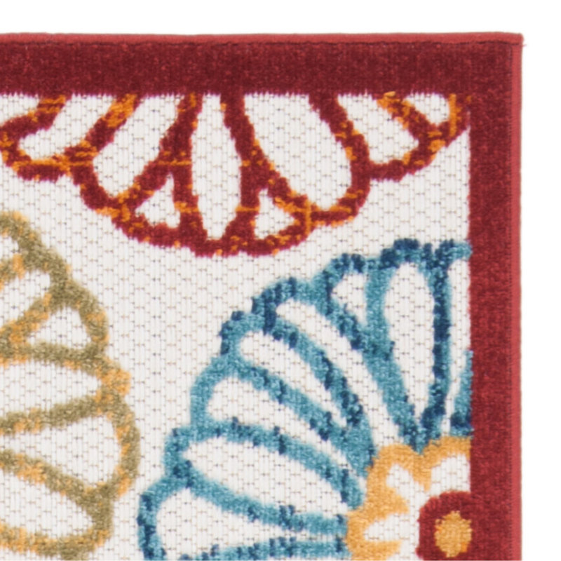 Ebern Designs Kellems Flatweave Cream/Red Indoor/Outdoor Rug & Reviews